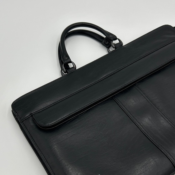 Men's Black Leather Briefcase Softshell Multi Compartment Zipper Professional - Picture 11 of 12